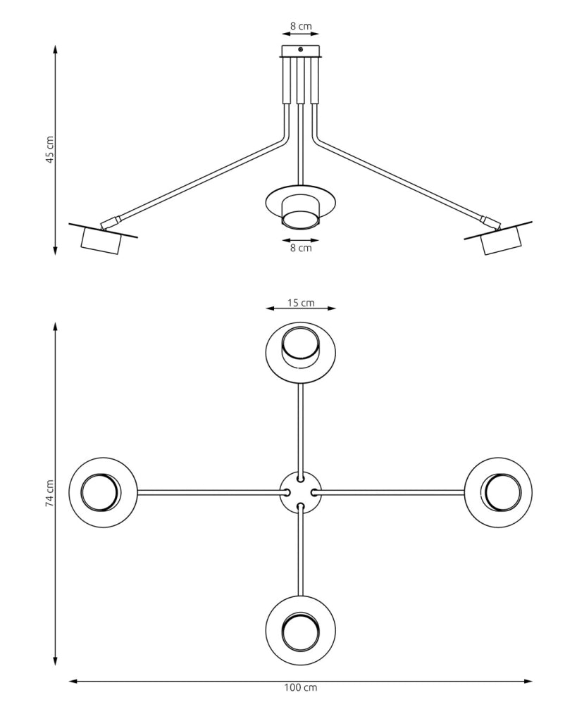 Plafoniera nera MIZU 4xGX53 bracci geometrici Emibig