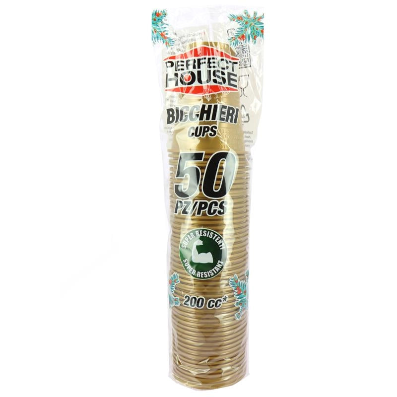 BICCHIERI DI PLASTICA DORATI NATALE SUPER RESISTENTI 200CC 200PZ