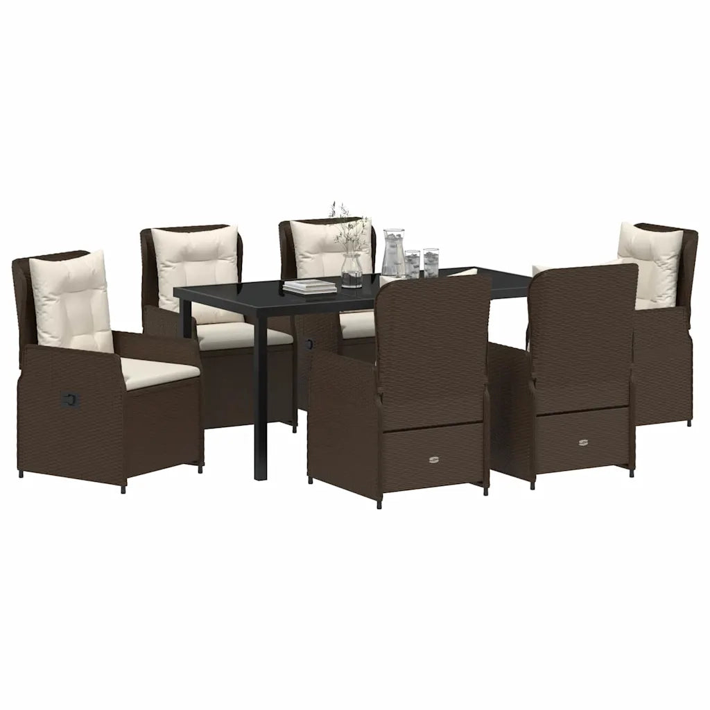 Set da Pranzo per Giardino 7 pcs Marrone polyrattan