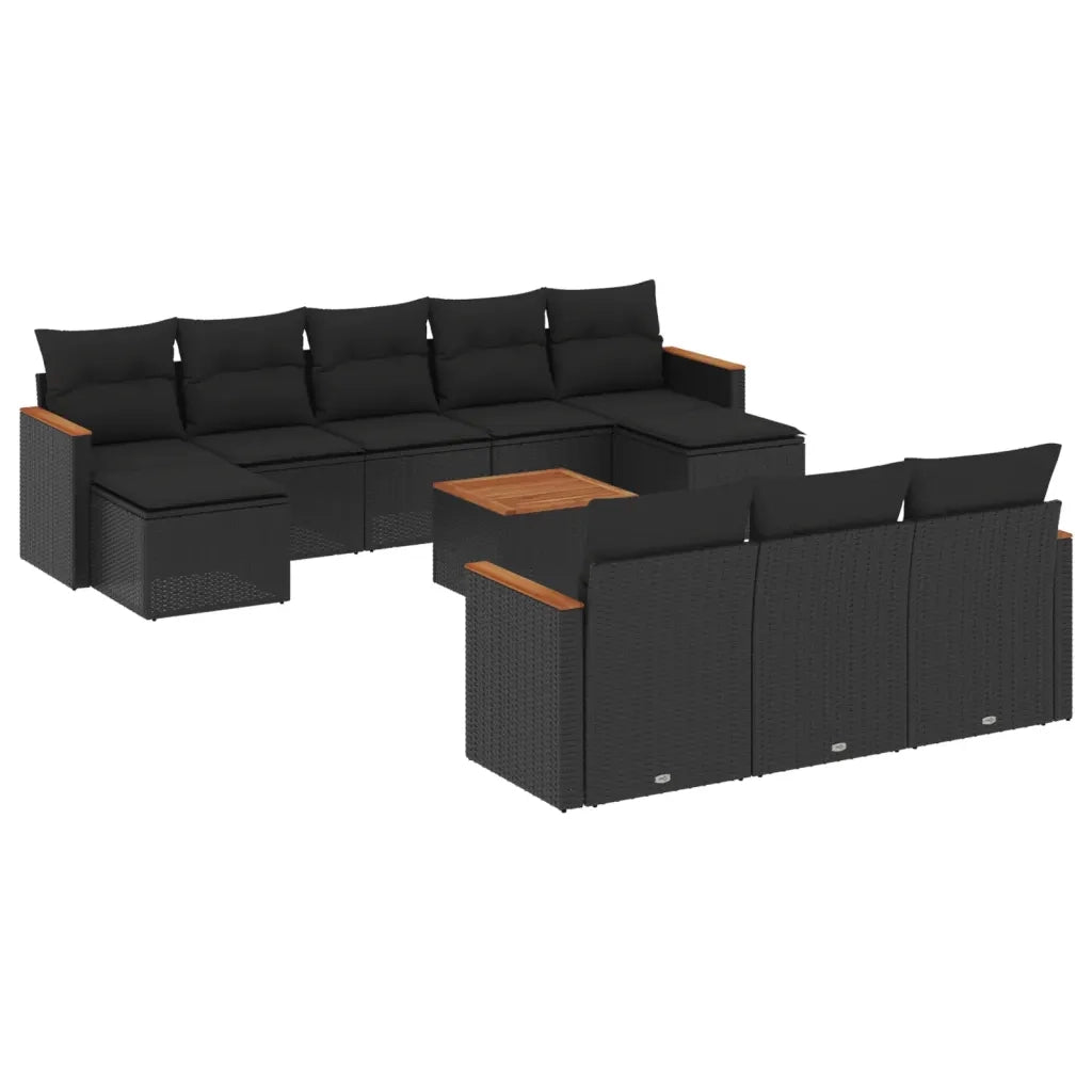 Set Divani da Giardino 11 pz con Cuscini in Polyrattan Nero 3258821