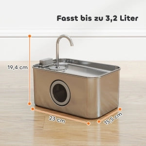 Fontanella per gatti da 3.2 l in acciaio inox 304 con flusso a rubinetto; filtro; pompa silenziosa e LED blu