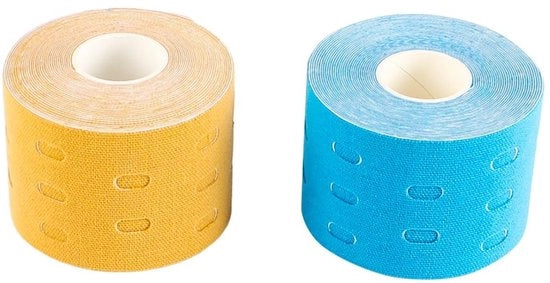Tape Sportivo Elastico - 2 Rotoli - Adesivo - Cotone/Spandex - 5 cm x 500 cm - Ideale per Ferite - Kinesiotape