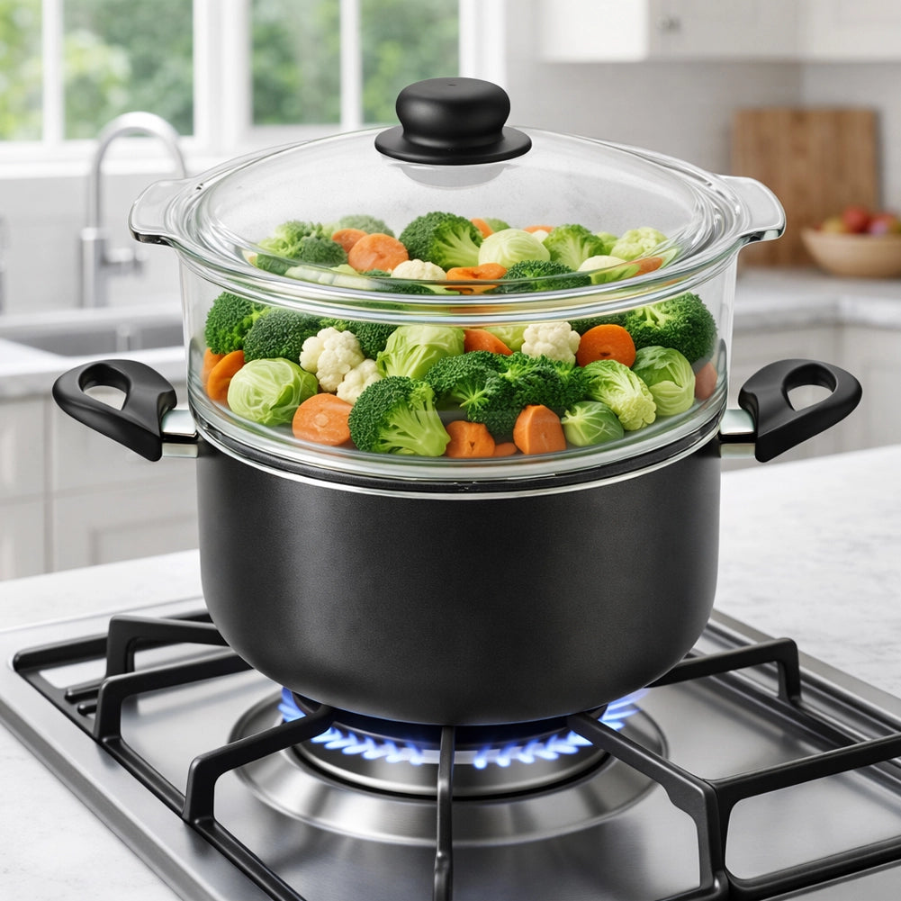 Casseruola Con Vaporiera 20 cm In Vetro e Alluminio Fuoco & Idee MADE IN ITALY