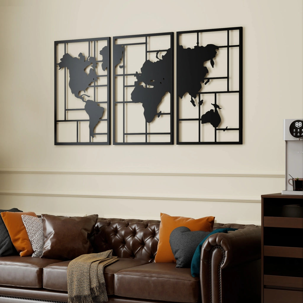 Mappa del Mondo in 3 Pezzi ¨C Minimal ¨C Nero