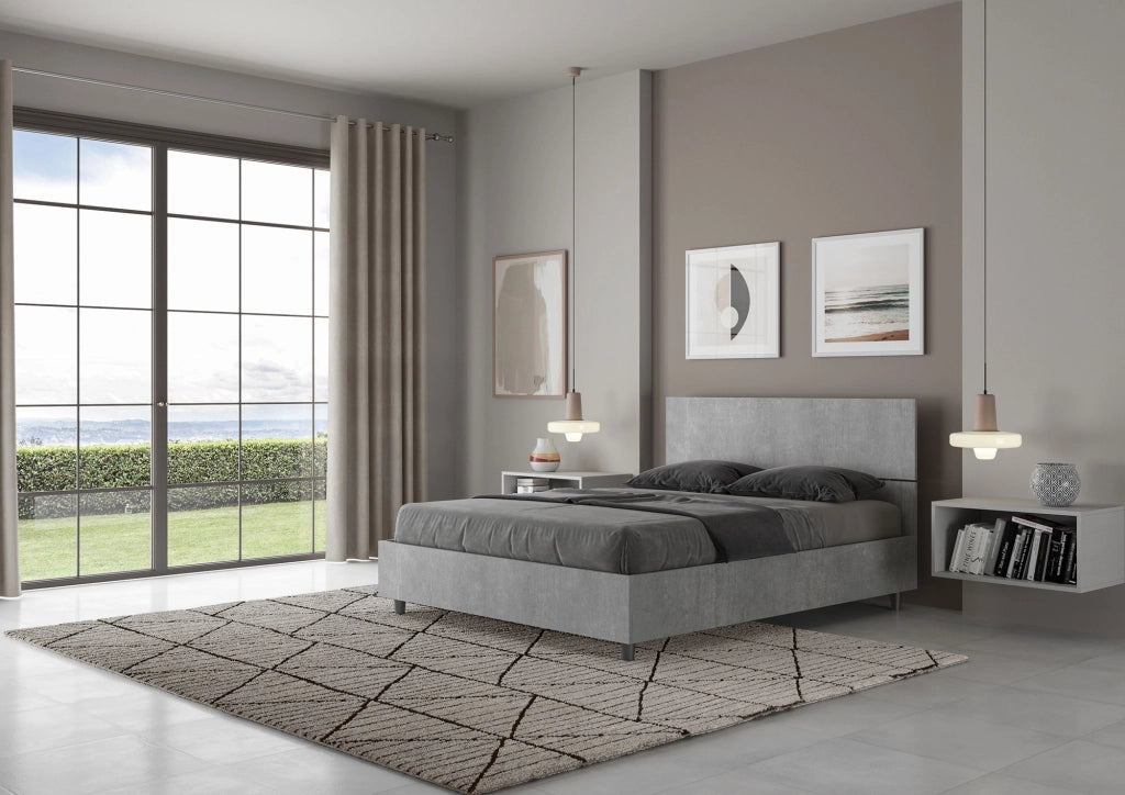 BS COM Letto matrimoniale francese con rete 140x190 testata dritta cemento
