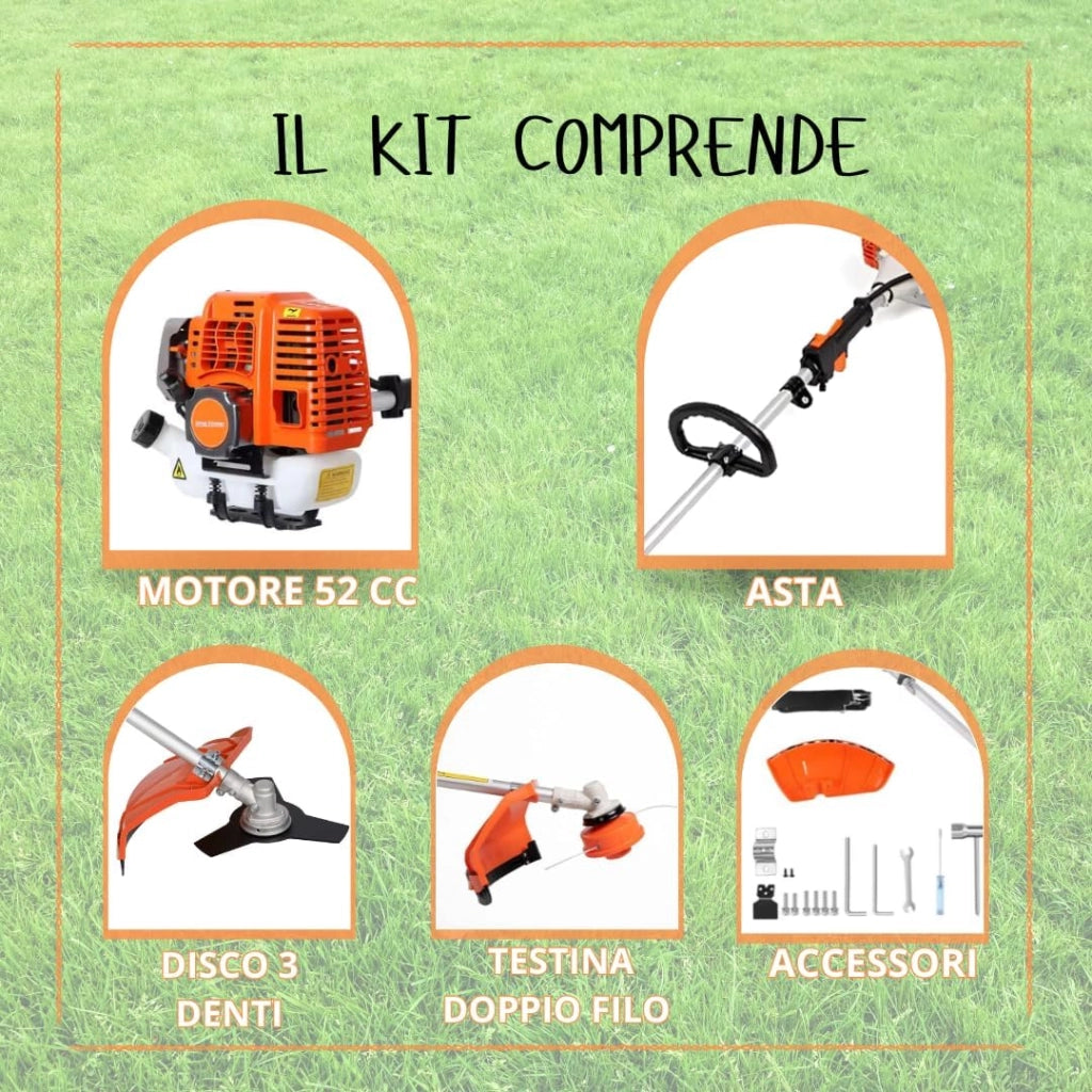 Decespugliatore a Scoppio 52 cc, Tagliasiepi Professionale 2 in 1