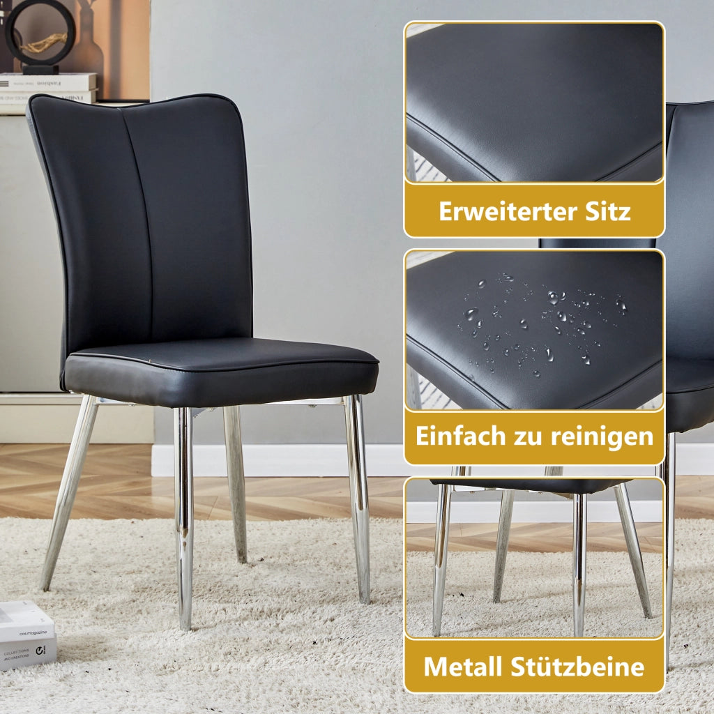 2 sedie da sala da pranzo in pu con schienale ergonomico e seduta imbottita con gambe in metallo nero argento