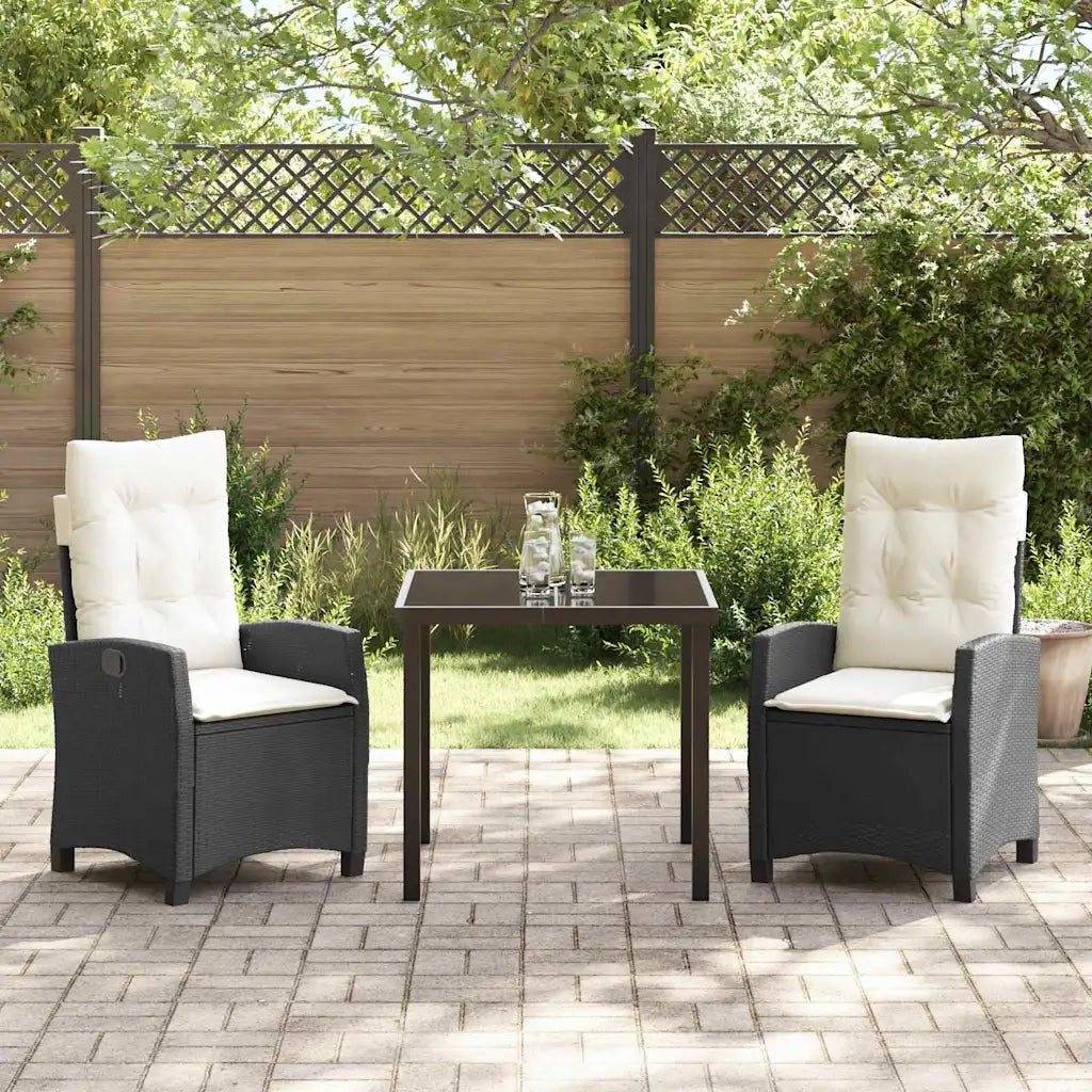 Set da Pranzo per Giardino con cuscino 3 pcs Nero polyrattan
