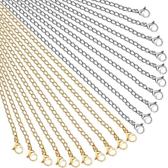 Catenelle in Acciaio Inossidabile 304 - 45 cm - 20 pezzi - Per Creare Gioielli - Catena a Sfere - Chiavi a Crociera - Leggero e Duraturo