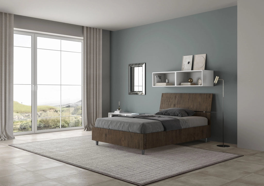 BS COM Letto una piazza e mezza con rete 120x190 testata inclinata noce