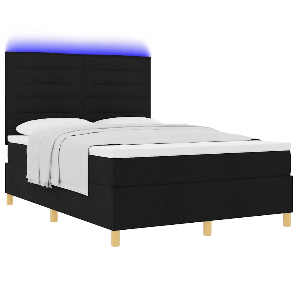 Letto a Sorgente LED con materasso Nero 140 x 200 cm Tessuto 3343028