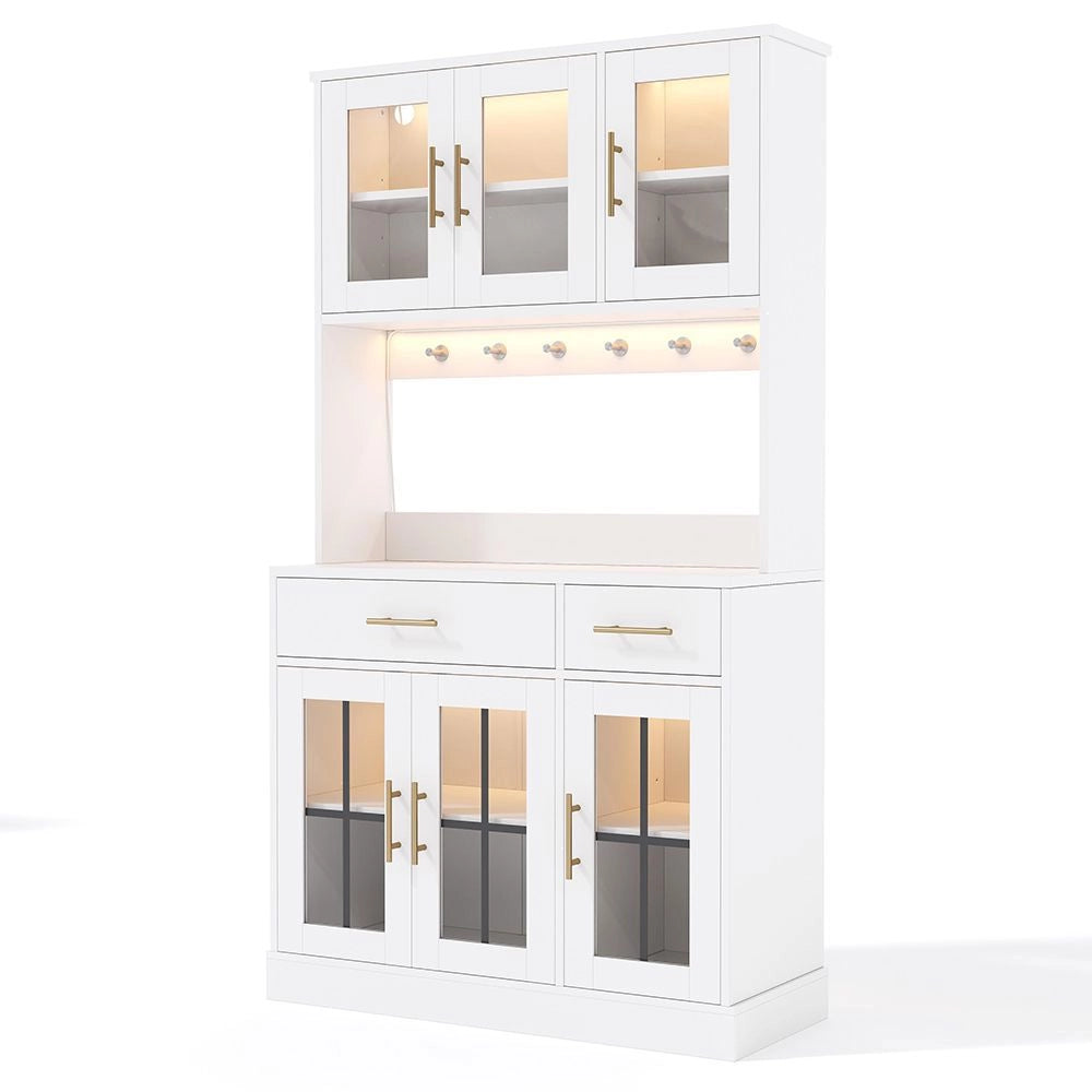 Buffet cucina con LED e presa - Xylo - 180x100 - Bianco - 6 porte 2 cassetti