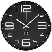 Cronometro radiocomandato con numeri grandi - Orologio da parete silenzioso senza suoni ticchettanti - Orologio da parete silenzioso per cucina, ufficio, soggiorno, camera da letto - 12 pollici (argento)