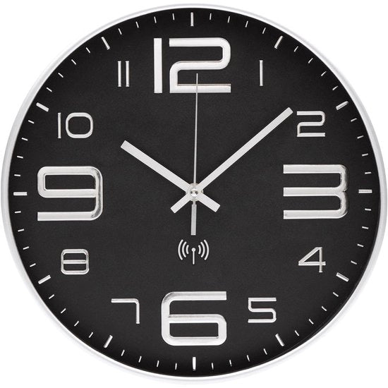 Cronometro radiocomandato con numeri grandi - Orologio da parete silenzioso senza suoni ticchettanti - Orologio da parete silenzioso per cucina, ufficio, soggiorno, camera da letto - 12 pollici (argento)