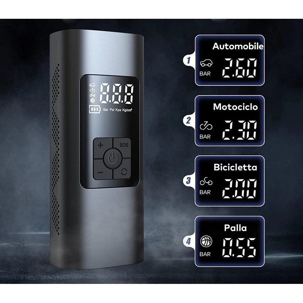 Trade Shop - Mini Compressore Ad Aria Portatile Gonfiatore Ricaricabile Display Led Auto -