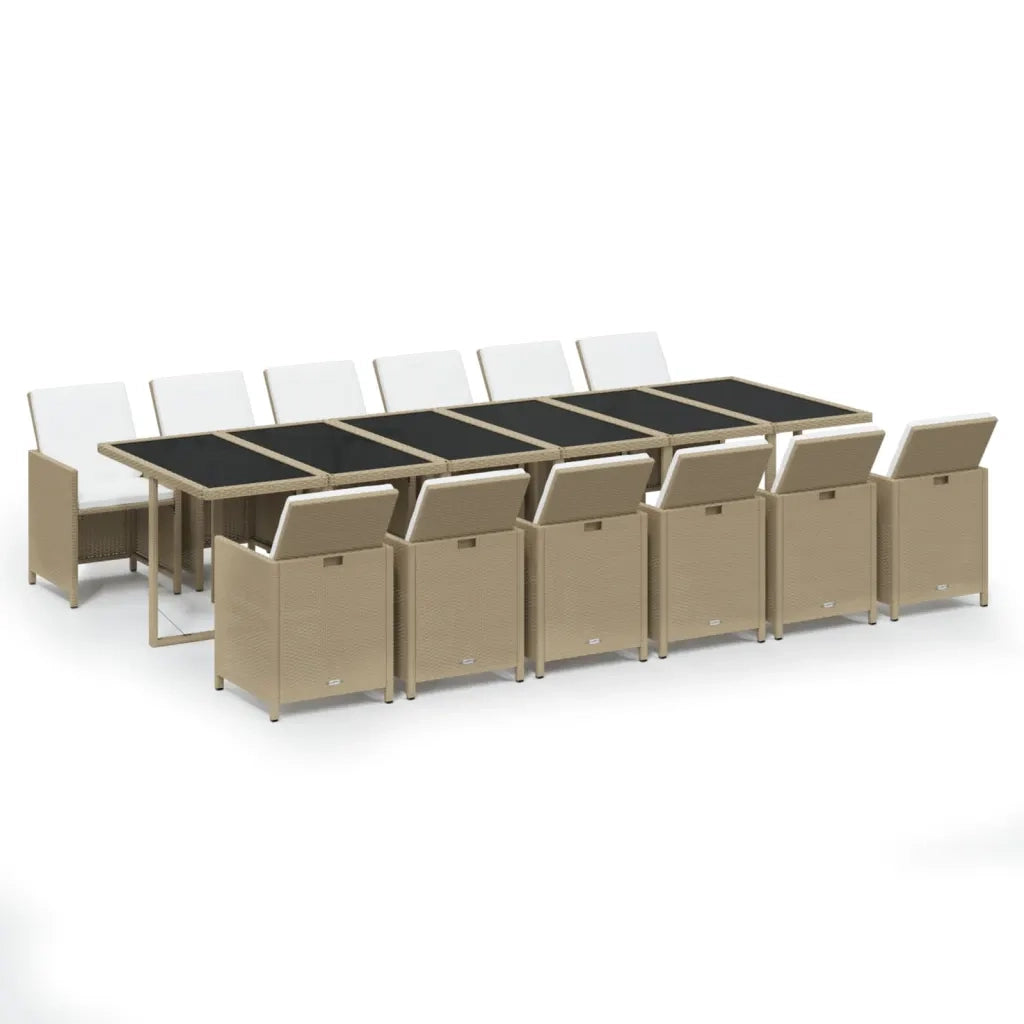 Set da Pranzo da Giardino 13 pz con Cuscini in Polyrattan Beige 3095623