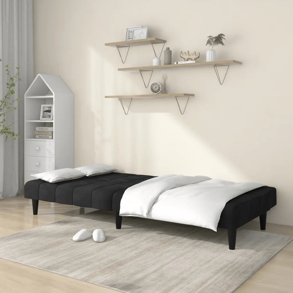 Divano Letto a 2 Posti Nero in Velluto 375844