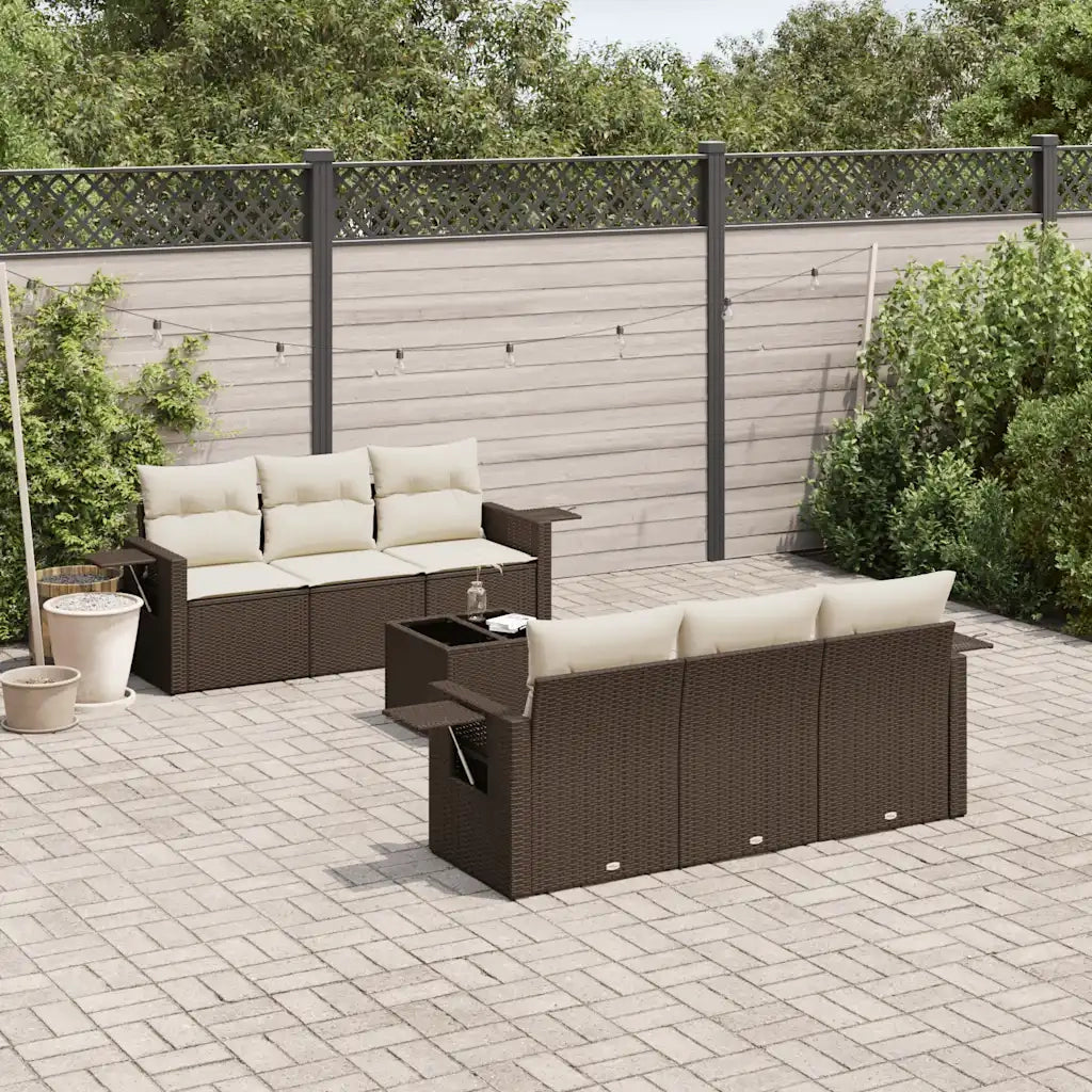 Set Divani da Giardino 7 pz con Cuscini Marrone in Polyrattan 3252250