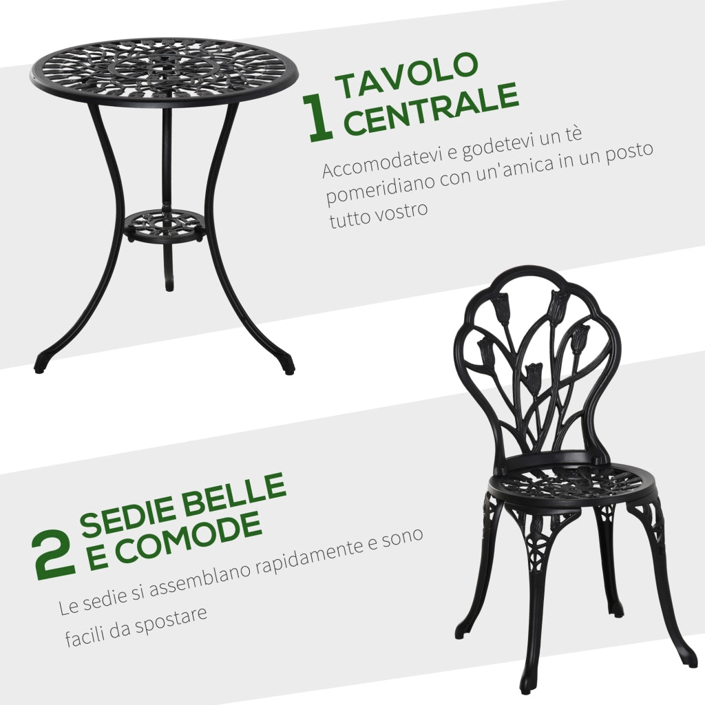 Set da Giardino 3 Pezzi con Tavolino e Sedie ¨C Minimal ¨C Nero Alluminio