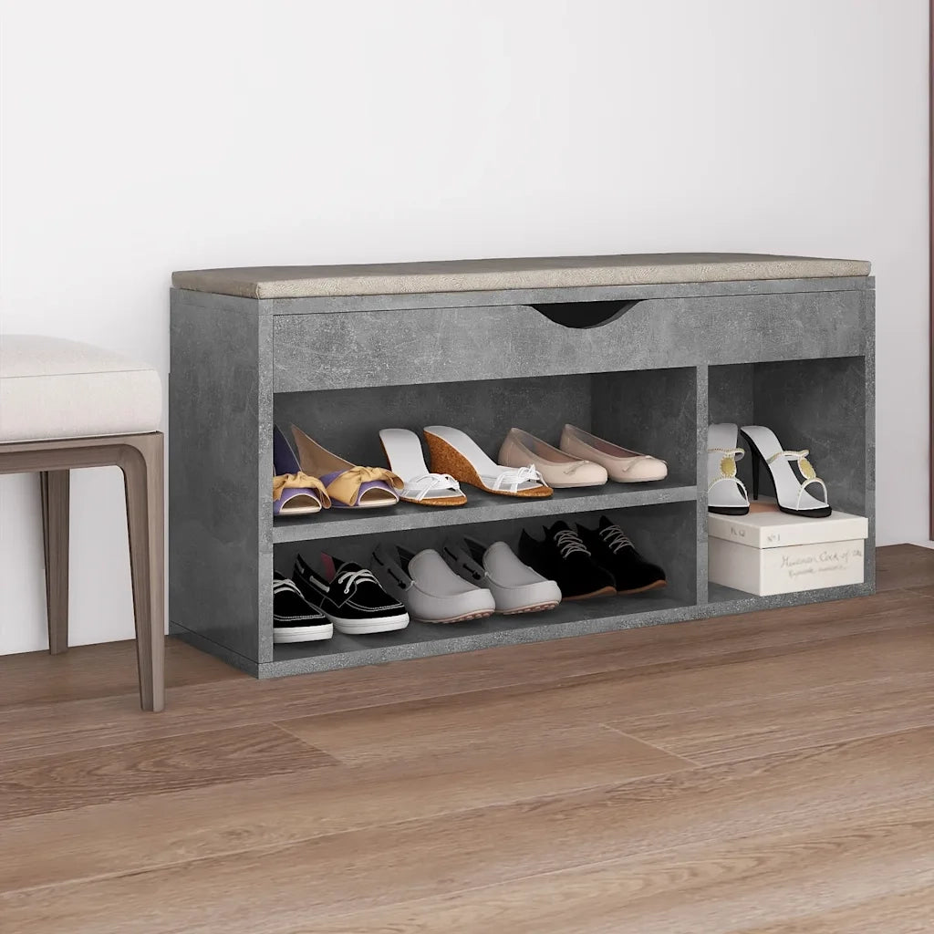 Panca-Sgabello Scarpe con Cuscino Grigio Cemento 104x30x49cm Multistrato