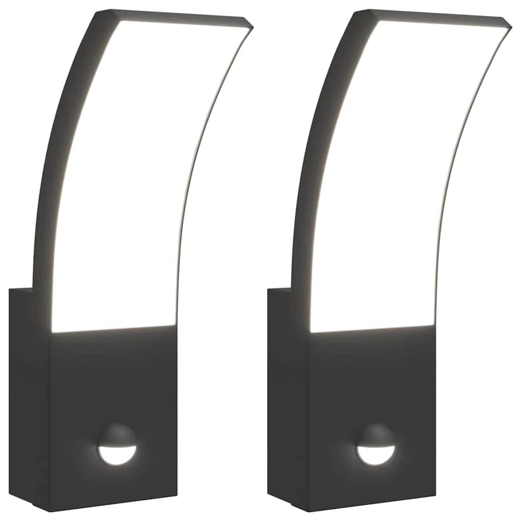 Set di 2 applique LED da esterno con sensore di movimento design moderno 7 x 4,5 x 23 cm alluminio nero 02_0056578