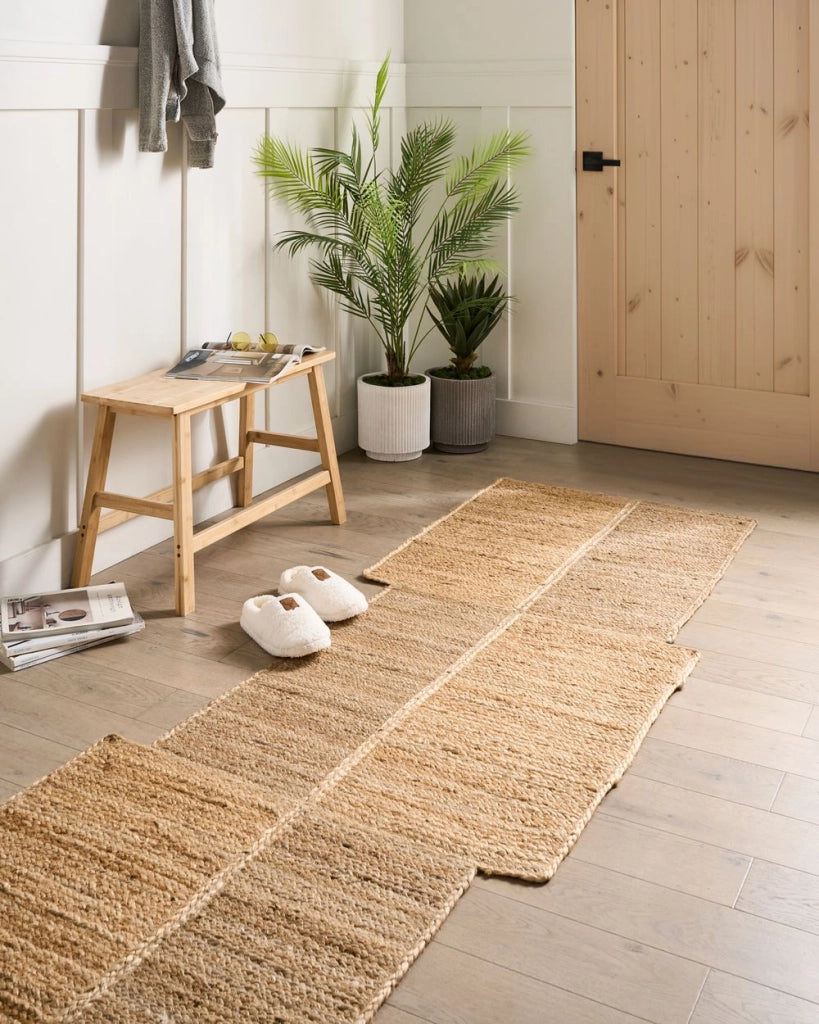 Tappeto beige in juta 80 x 300 cm Asimmetrico intrecciato Stile rustico Soggiorno Camera da letto