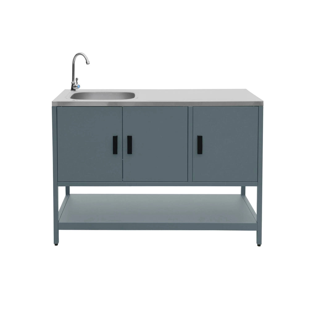 Mobile da esterno in acciaio con lavandino, 120cm, blu grigio