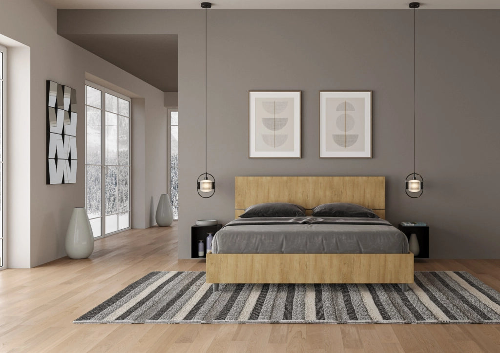 BS COM Letto matrimoniale con rete 160x190 testata inclinata quercia