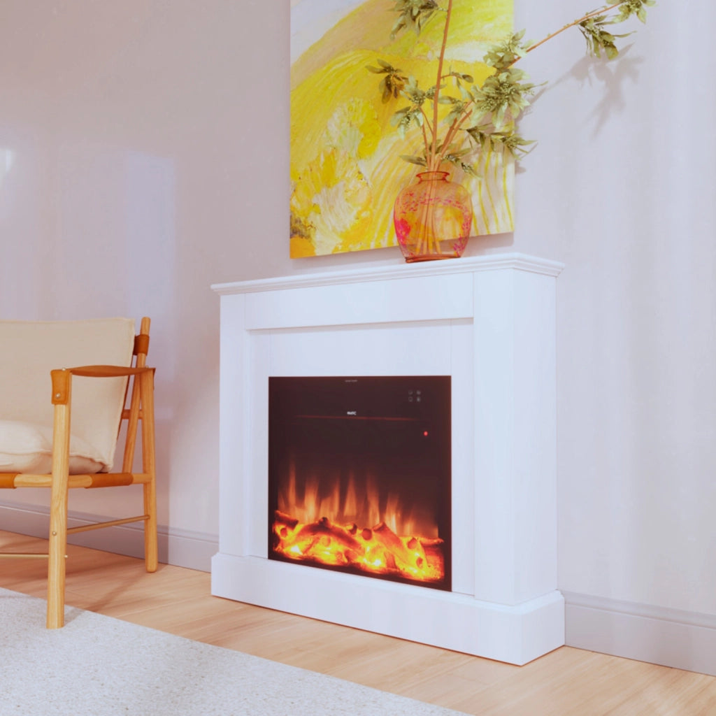 Cornice per caminetto in legno MDF bianco compatibile con inserto elettrico Caminetto Vulcano da 60 cm o bruciatore Ispica da 75 cm MPC Camillo Bianca
