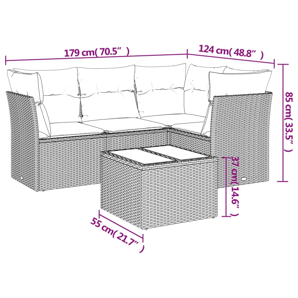 Set Divano da Giardino 5 pz con Cuscini Beige in Polyrattan