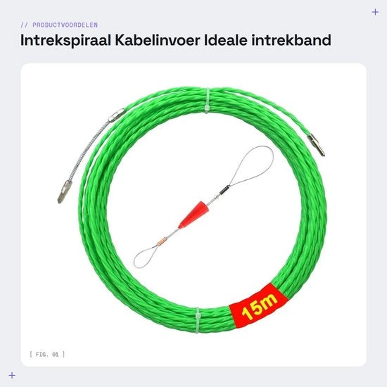 Intrekhulp per cavi con cavo in ingresso a spirale di 15 m - Cavo in ingresso a spirale in poliestere - Intrebband con diametro φ4,5 mm - Guida per cavi - Aiuto per l'intreccio ideale - Adatto per cavi e tubi vuoti - Strumento per tirare i cavi