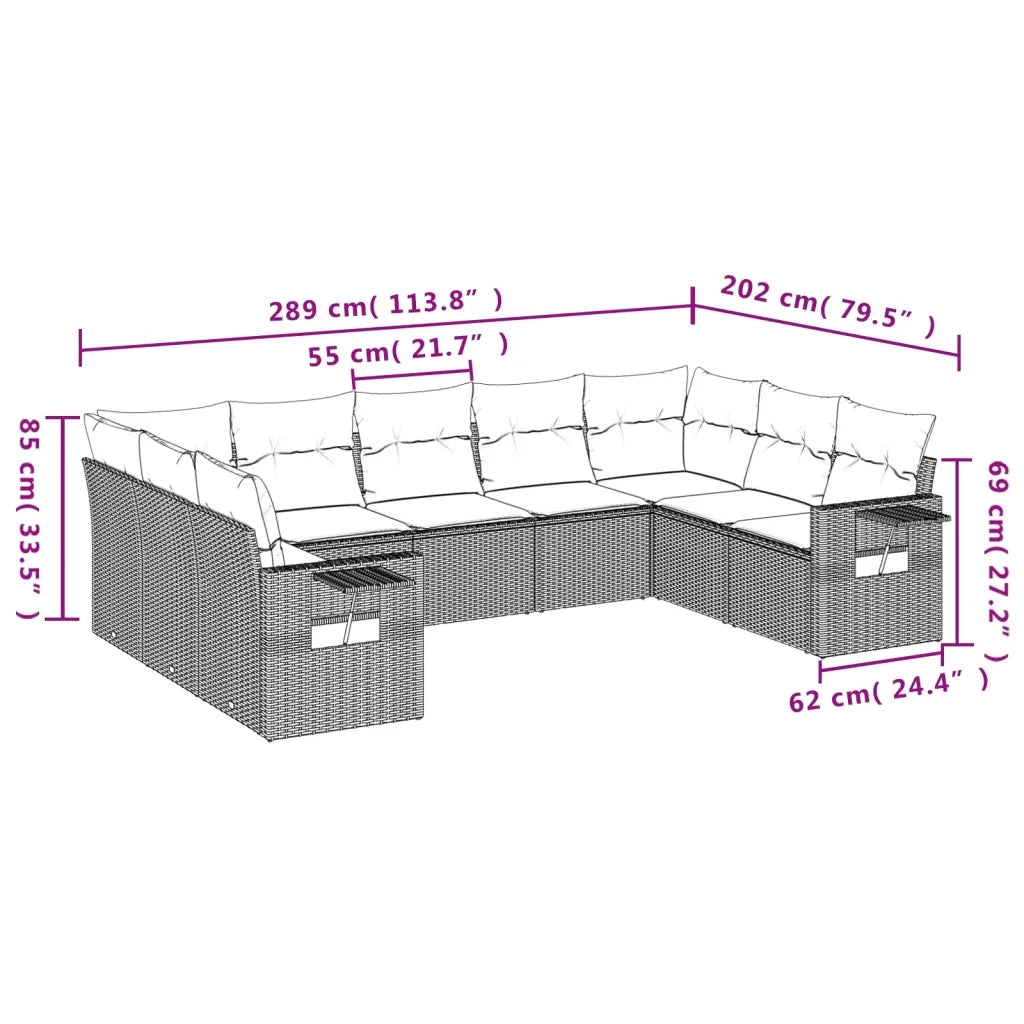 Set Divani da Giardino 9pz con Cuscini Marrone in Polyrattan 3252940