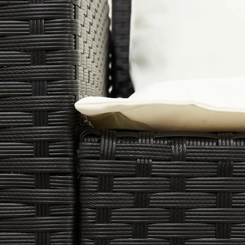 Divano da Giardino con Cuscini in Polyrattan Nero