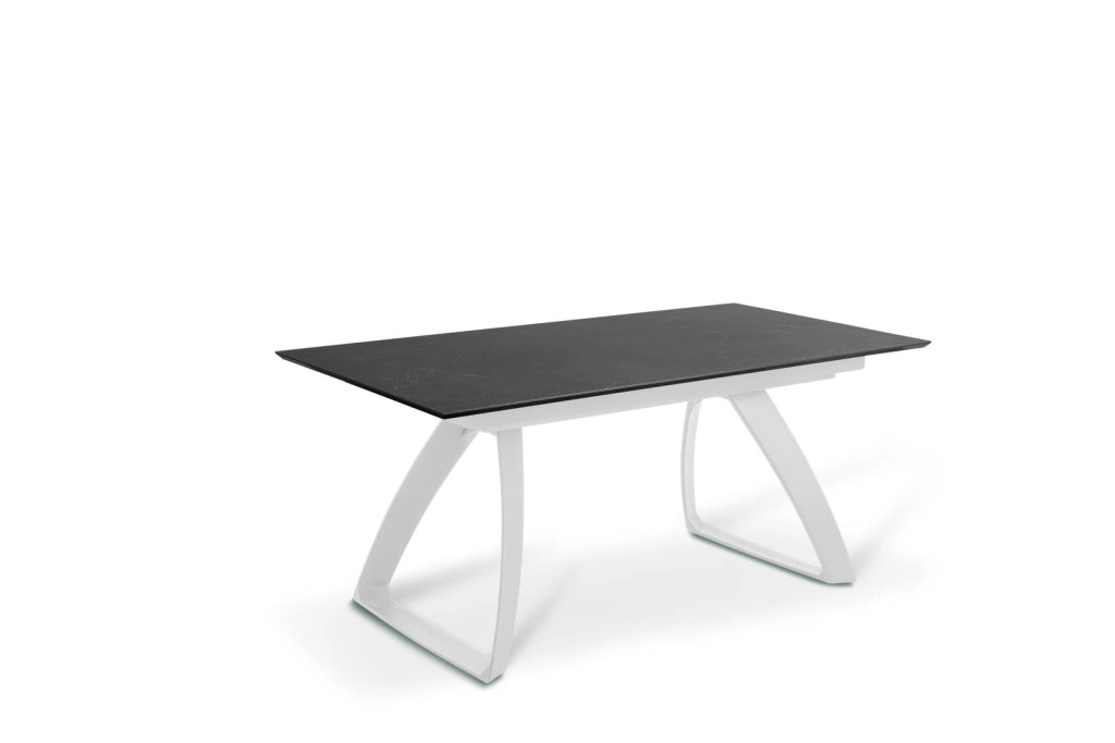 Tavolo Allungabile Barret 170/270x90 cm in HPL su MDF, Struttura con Gambe in Alluminio Bianco e Top Nero - Arredo Moderno