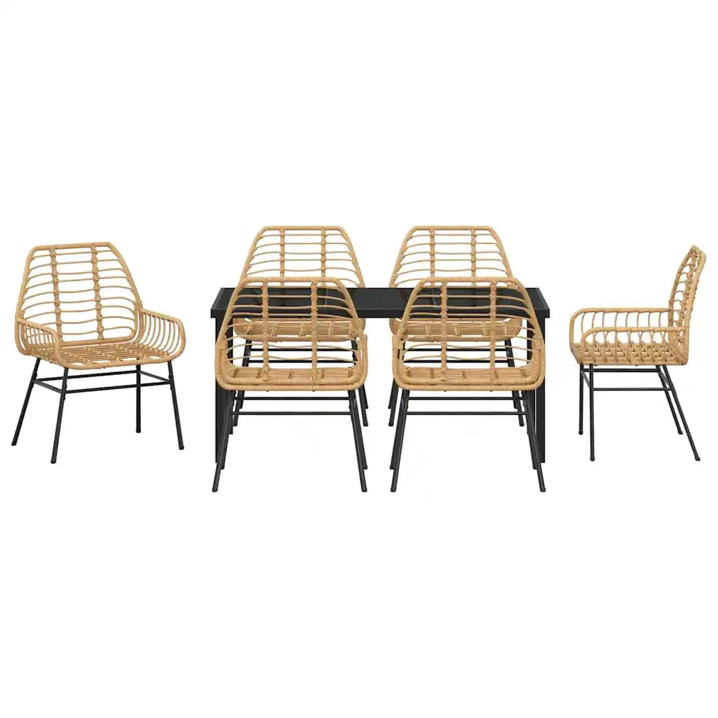 Set da Pranzo per Giardino 7 pcs Marrone polyrattan