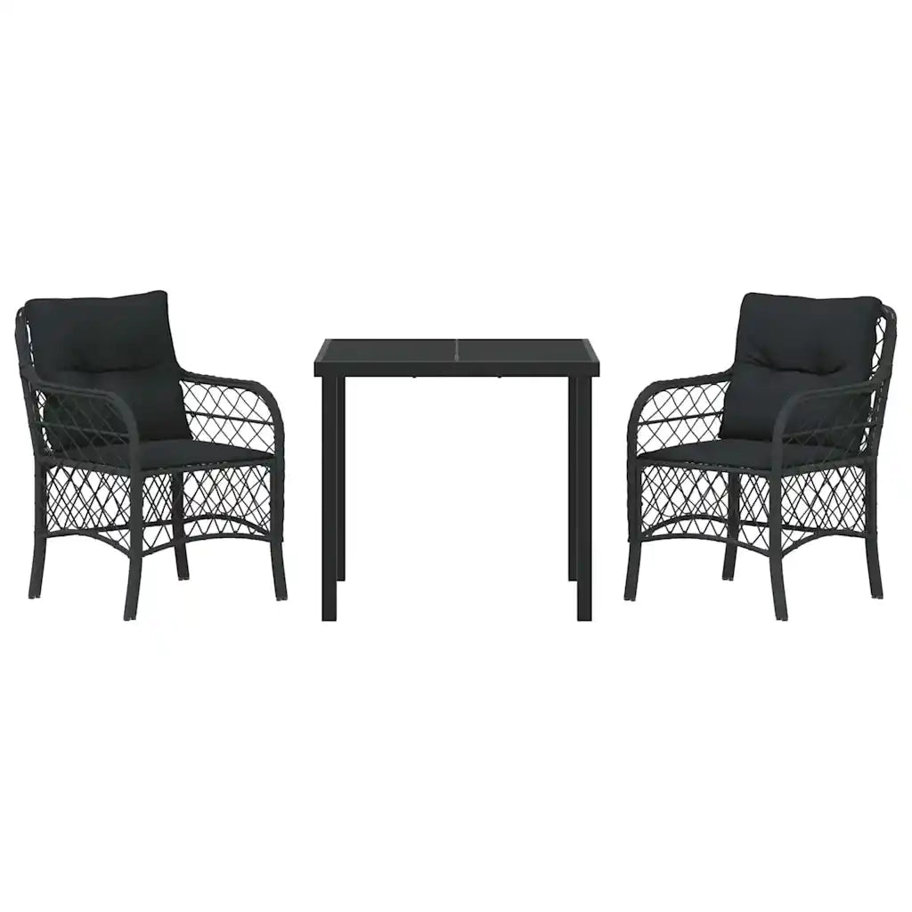 Set da Pranzo per Giardino con cuscino 3 pcs Nero polyrattan