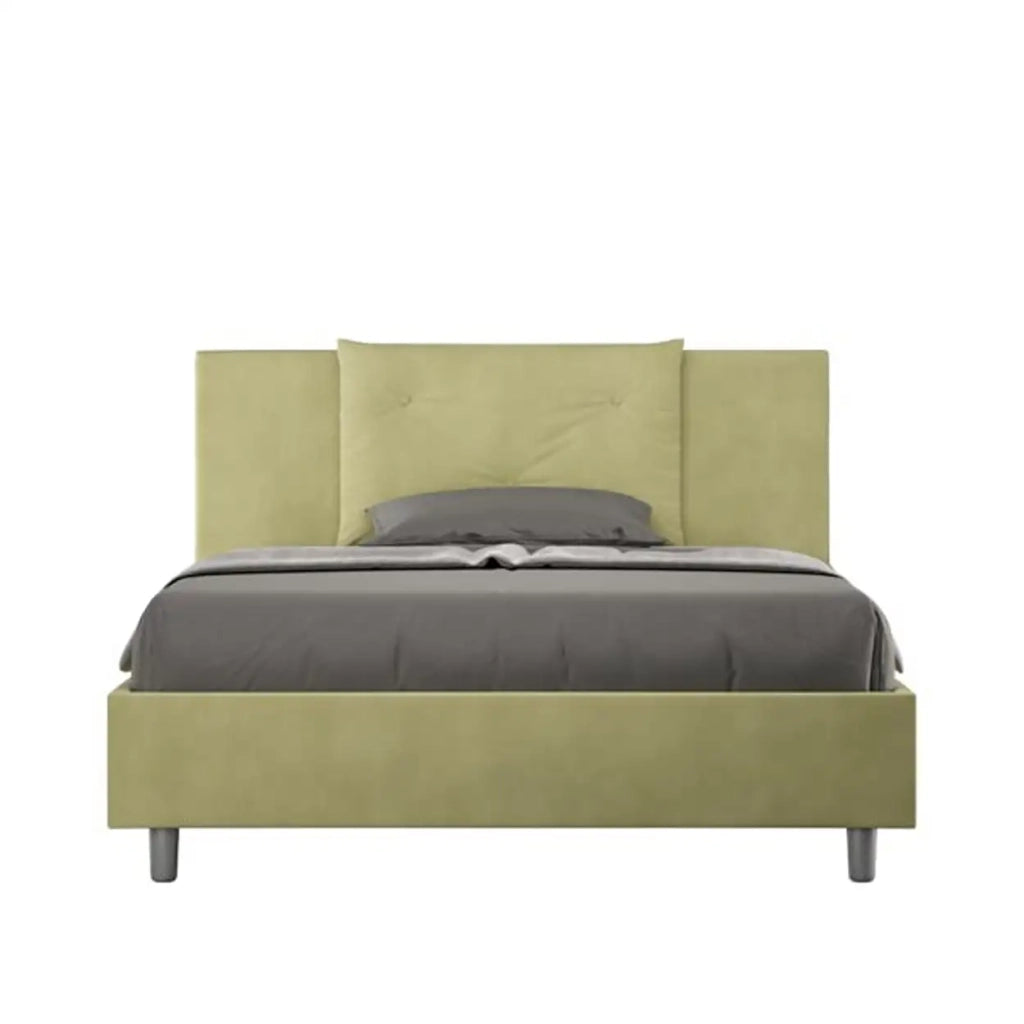 Letto matrimoniale francese contenitore imbottito 140x200 microfibra tè verde Appia