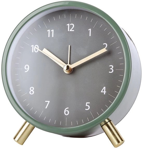 Orologio da tavolo con illuminazione di sfondo, 4,5 pollici orologio analogo non battente con cifre arabe, orologio da tavolo rotondo a batterie per soggiorno, camera da letto (verde)