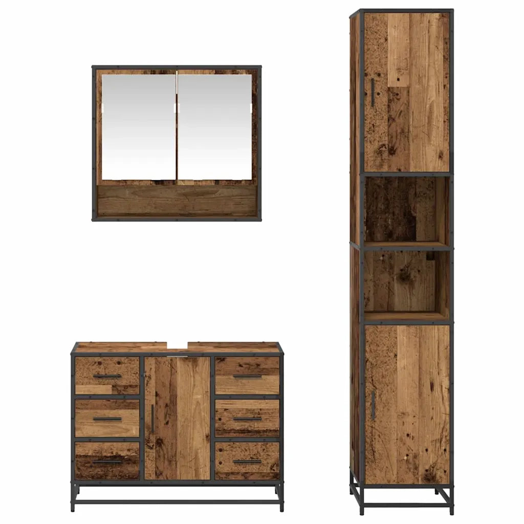 Set di mobili per il bagno con cassetto 3 pcs Legno vecchio 3402485
