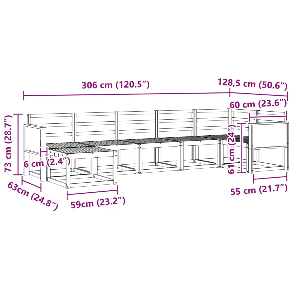 Set di divani da esterno 7 pcs Naturale