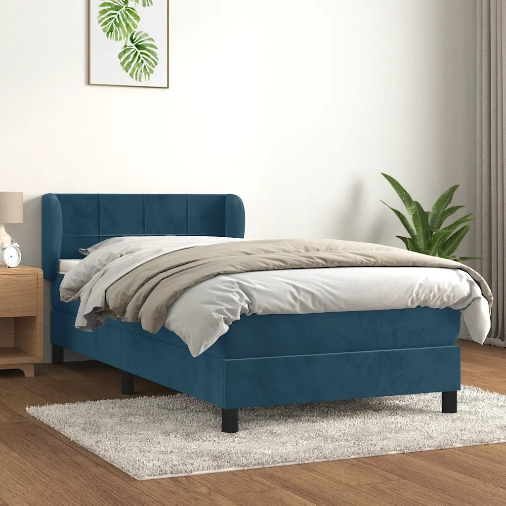 Letto singolo | Letto per adulti | Giroletto a Molle con Materasso Blu Scuro 90x200 cm in Velluto