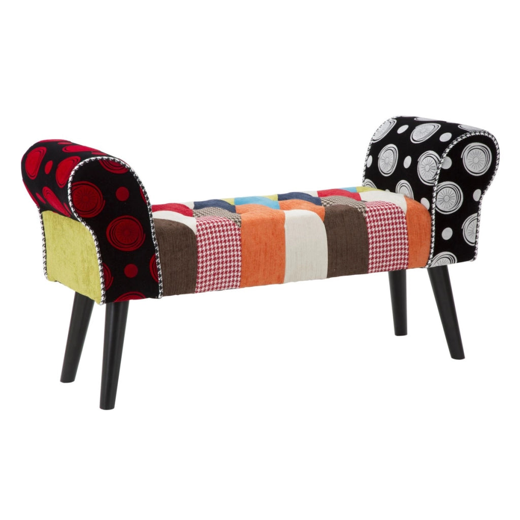 Panca Imperial con braccioli in patchwork multicolor 102x35x54 cm