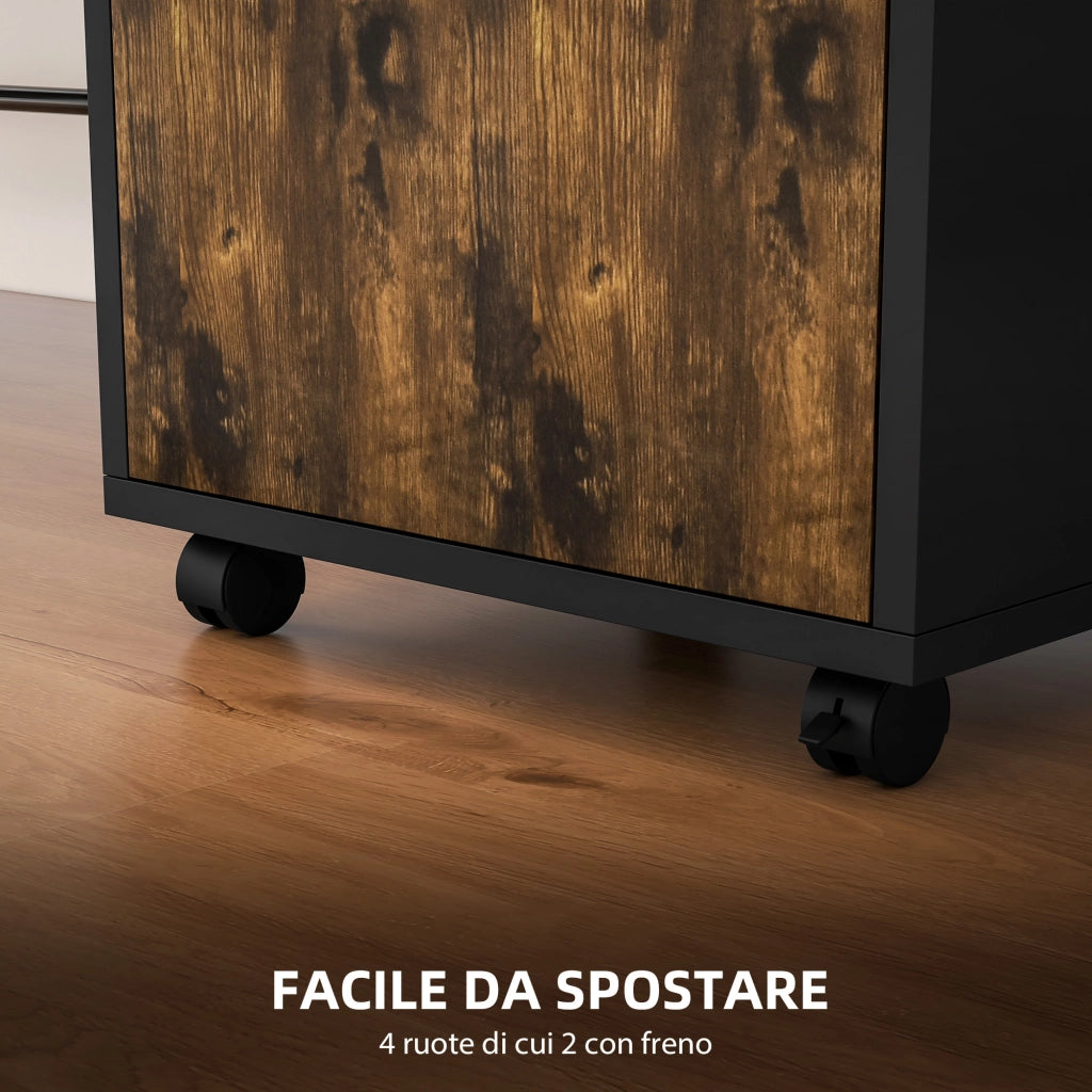 Cassettiera con Cassetto e Ripiano ¨C Minimal ¨C Marrone e Nero 40x35x60cm