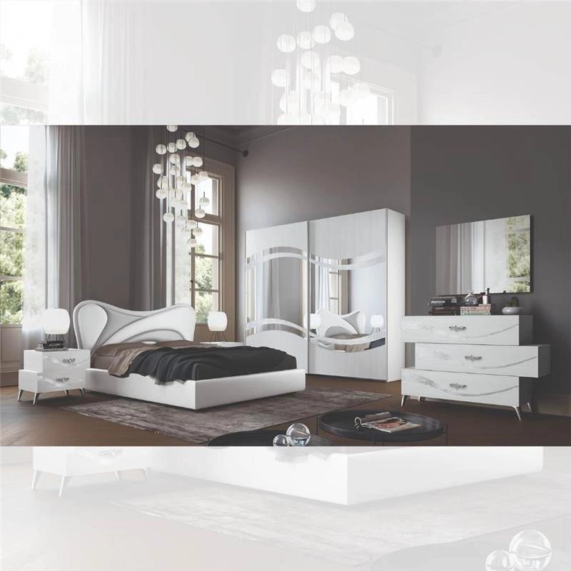 CAMERA DA LETTO DELIA BIANCO FRASSINATO CON DECORAZIONI ARGENTO