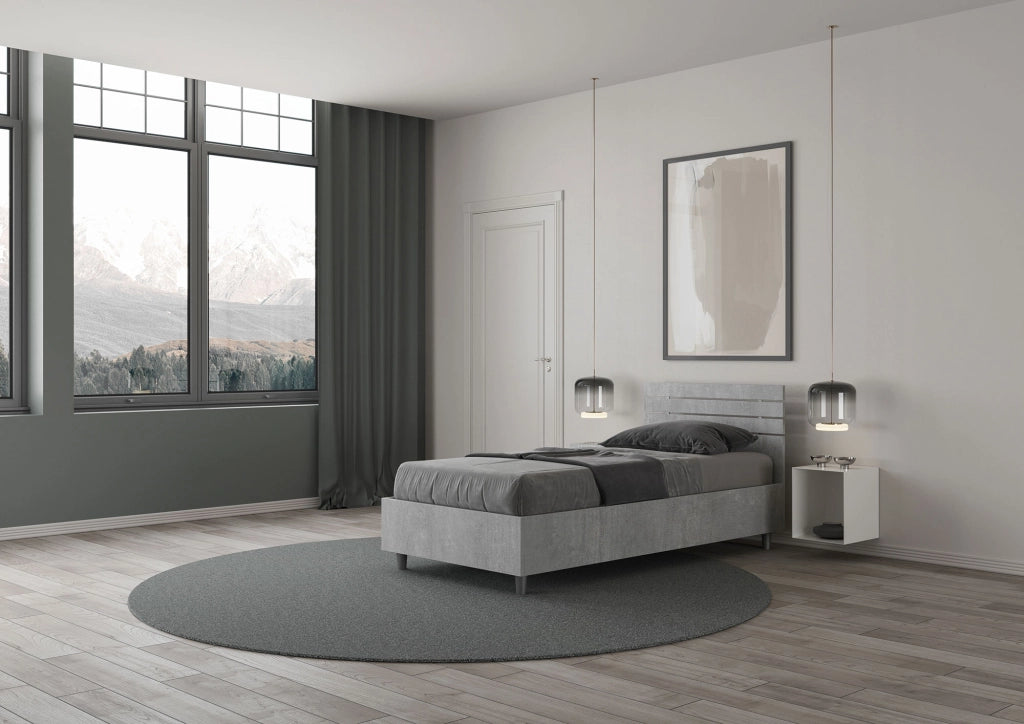 BS COM Letto singolo con rete 80x200 testata dritta con doghe cemento