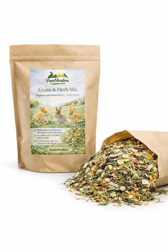 Cibo per conigli 1 kg - Miscela cereali/erba - Paglia/Orzo/Ciocco di grano - Digestione sana - Fibre crude 22% - Alimentazione naturale - Cibo per animali