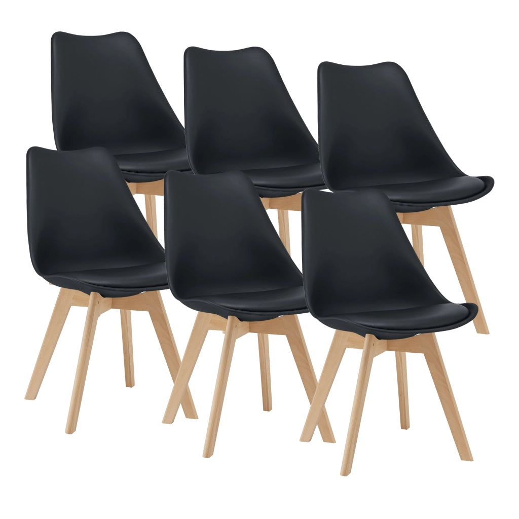 Set Fläten di 6 Sedie da Sala con Seduta Imbottita Rivestimento in Similpelle Nero [en.casa]