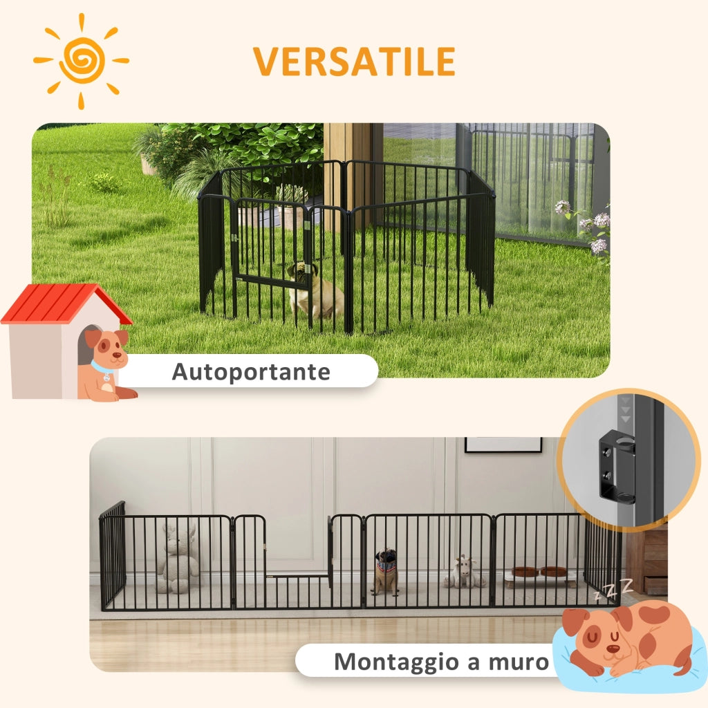Recinto per Cani 6 Pannelli ¨C Minimal ¨C Acciaio 164x83x60 Nero