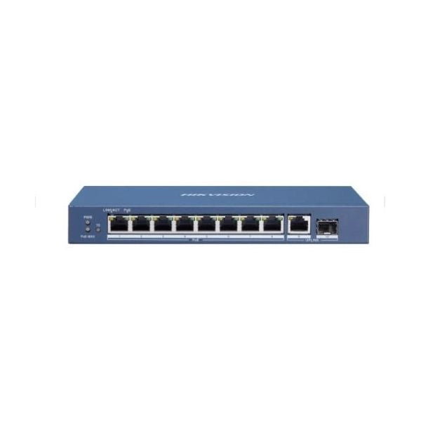 Switch hikvision l2, unmanaged, 8 gigabit poe ports,1 gigabit rj45 uplink port,1 gigabit sfp uplink,802.3af/at-ds-3e0510p-e/m