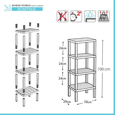Scaffale bagno 4 ripiani bianco effetto legno in kit montaggio Buzz